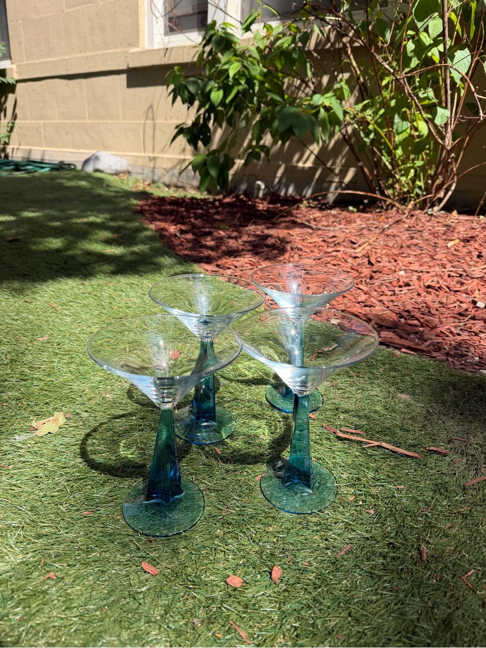 Set of 4 Blue Glass Martini Coupes